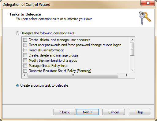 Delegation of Control Wizard -Tasks to Delegate