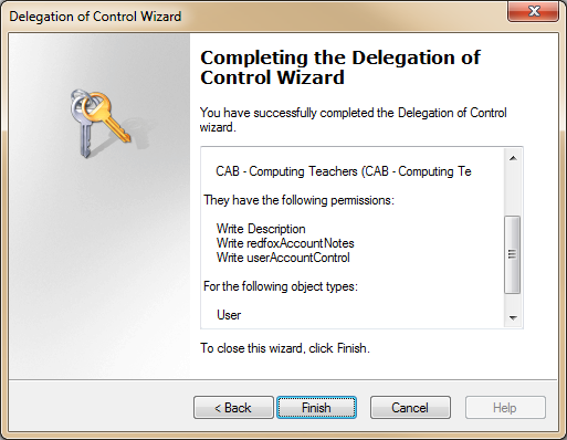 Delegation of Control Wizard - Completing